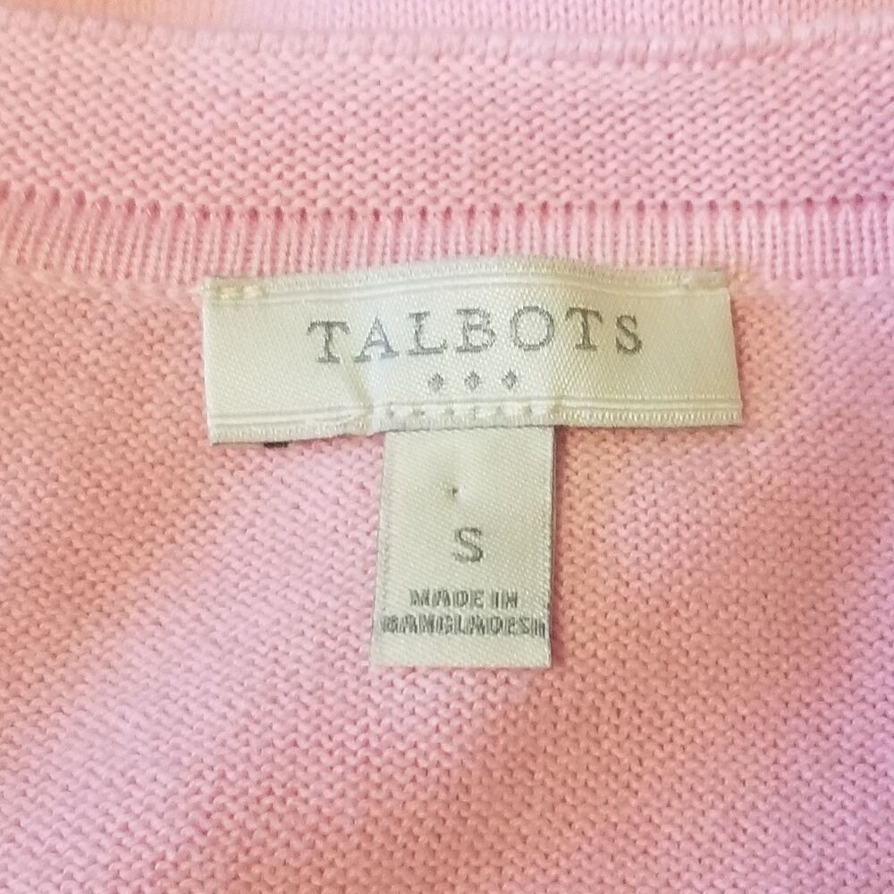Talbots S Cardigan Sweater Pink 100% Cotton V Neck Oversized Preppy Feminine - Picture 6 of 9